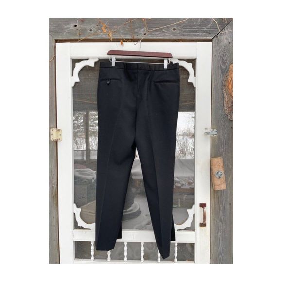 Pronto Uomo Platinum Black Trousers Pleat Front Satin Stripe Tuxedo 100% Wool 38 - Picture 5 of 6